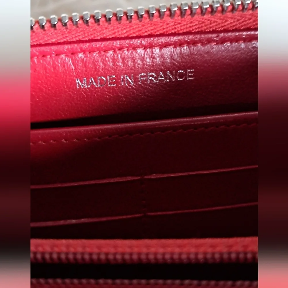 Chanel Red Quilted Cavier Zip Around Wallet With COA